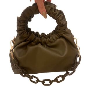 Melie Bianco olive green chain bag with crossbody strap vegan New